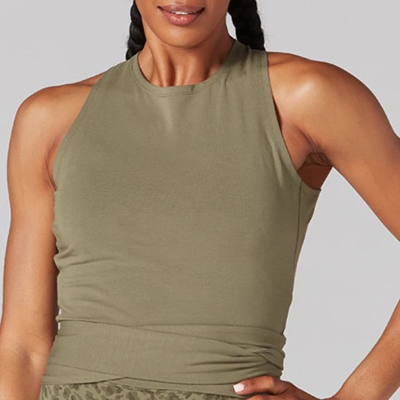 Tavi @Neiman Marcus Light Olive Wrap Around Tank & Cloud High Waisted 7/8 Tights - Picture 3 of 16